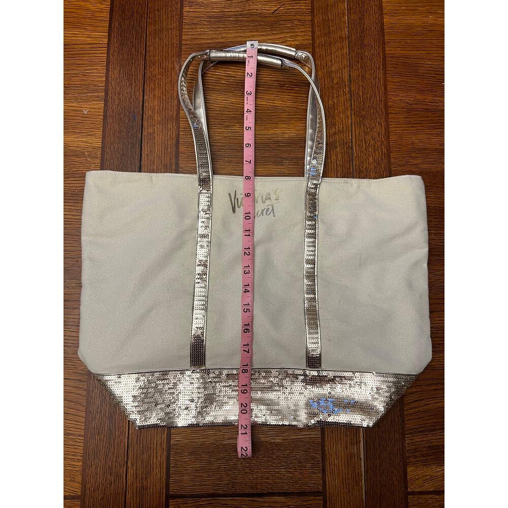 VS Victoria’s Secret Large Silver Sequin Canvas Tote Bag - Picture 10 of 13